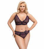 Lingerie set in plus size vervaardigd uit paarse kant